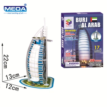 Hot predaj 3D skladačka puzzle Burj Al Arab Hotel 3D puzzle Vzdelávacie hračky trojrozmerné puzzle pre deti a dospelých