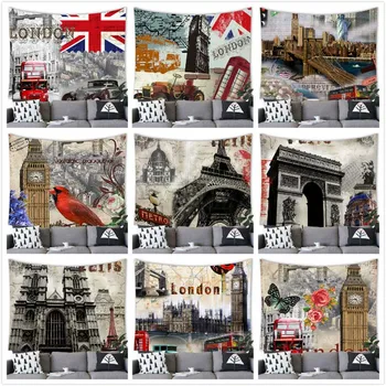 Retro Londýn, Paríž, Gobelín Stene Visí Anglicko Štýl Dekor Gobelín Londýne Art Party Domáce Dekorácie Pozadí Steny Dekor
