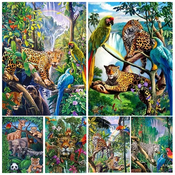 Zvieratá Obrázok 5D Diamond Súpravy Maľovanie Leopard Žirafa Papagáj Diamond Mozaiky Plný Drahokamu Výšivky DIY Domáce Stenu Decor