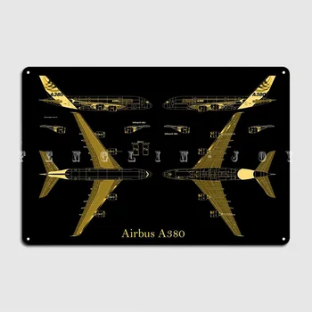 Airbus A380 Plán Gold Metal Prihlásiť Plakety Kuchyňa Prispôsobiť Pub Tin Podpísať Plagát
