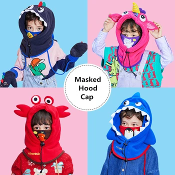 Cartoon 3D Maskované Klobúk Chlapci Dievčatá Zimné Klobúk Deti Teplé Skullies Čiapočku Jedinečný Dizajn Maskovaný Kapucňou Spp Pre Deti 1-10 Rokov