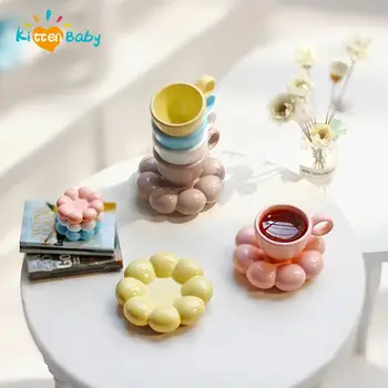 1Set domček pre bábiky Miniatúrne Simulácia Šálku Kávy Kvet Tanier Model Nábytok DIY Príslušenstvo