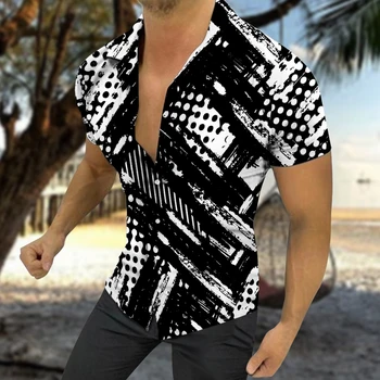 2022 Havajské Košele pánske High Street Bežné cestovné Krátke rukáv tričko kvalitné oblečenie pre mužov Tlačidlo NÁS tričko veľkosť S-4XL