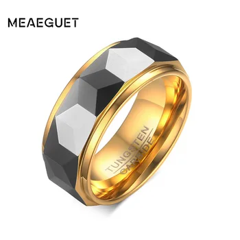 Meaeguet 8mm Prsteň Široký Tvárou Rezané Geometrické Karbid Volfrámu Snubné Prstene Pre Mužov Šperky Muž Anillos Bague USA Veľkosť 7-12
