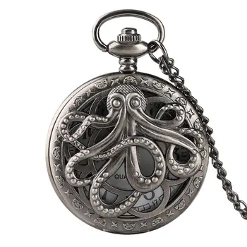 Duté Pol Octopus Vintage Quartz Vreckové Hodinky Retro Sivá Náhrdelník Prívesok Hodiny pre Mužov, Ženy, reloj