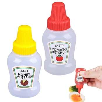 2 ks Mini Kečup Fľaše pre Bento Box 25ml Korenie Squeeze Fľaše Prázdne Plastové Zálievkou Kontajner na Omáčky Sirup