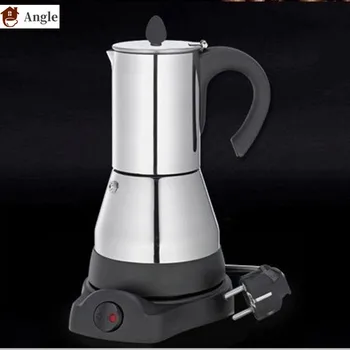 6cups/300 ml Elektrický kávovar 304 Nerezovej Ocele Hrnce Moka Hrniec Mocha coffe Stroj v60 Filtra Kávy Espresso Maker