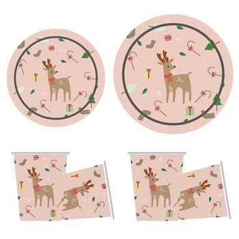 Vianočné Dekorácie 2023 Jednorazové Papierové Dosky Pohár Slamy Riad Vyhovovali Elk Tému Narodeninovej Oslavy Svadby Zdobia Dodávky