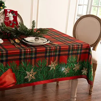 Zimná Dovolenka Vianočný Obrus Pléd, Tlač Škvrnám Odolný Polyester Obrus pre Vianočná Večera Dekorácie