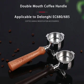 51mm Espresso kávovar Rukoväť pre Delonghi EC680/685 Nerezová Oceľ Dvojité Úst Dreva Rukoväť Káva Spotrebiče Veľkoobchod
