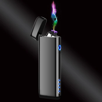 Mini dvojoblúk USB Zapaľovač Dotyk Indukčné Prenosné Vonkajšie Vetru Plazma Pulz Flameless Kovové Ľahšie Osobné Darček