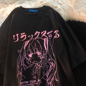 Nadrozmerné dámske Tričko Oblečenie Y2k Japonský Harajuku Grafické Kawaii T Košele Anime Tlač Streetwear Tričko Grunge Topy