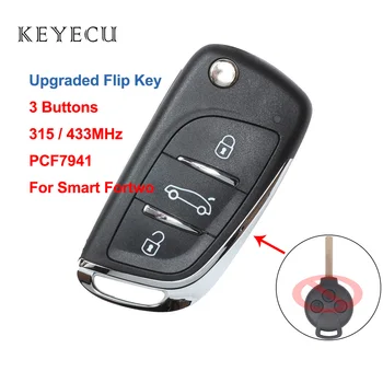Keyecu Inovované Flip Diaľkové Auto príveskom, 3 Tlačidlá 315/433MHz PCF7941 pre Benz, Smart Fortwo 451 na roky 2007-2013
