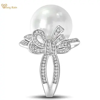 Wong Dážď Luxusné 925 Sterling Silver 16 MM Pearl High Carbon Diamantov, drahých kameňov, Svadobné Zásnubný Prsteň Jemné Šperky Veľkoobchod
