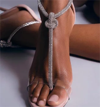 2022 Crystal Popruh Ženy Sandále Típat Prst Cut-out Biele Svadobné Topánky Nevesta Drahokamu Gladiator Sandále Dizajnér Sandále