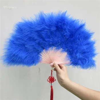 Krásna Kráľovská modrá vysokej kvality našuchorené perie ručne fanúšik tanečnej scény zobraziť rekvizity svadobné party 1pcs Goose ventilátor dekorácie