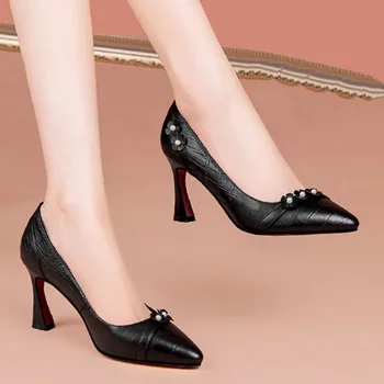 Ženy Klasické Vysoko Kvalitné Európskej Štýlový Reálnom Kožené Čierne Vysoké Päty Topánky Lady Roztomilý Pohodlie Čerpadlá Sapatos Femininas E335 0