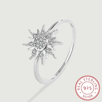 Slnečnica Sun Flower Skutočné Mincový Striebro Pár Krúžok Pre Ženy, Dievča, Kreatívny, Plný Diamanty, Zásnubný Vianočné Šperky