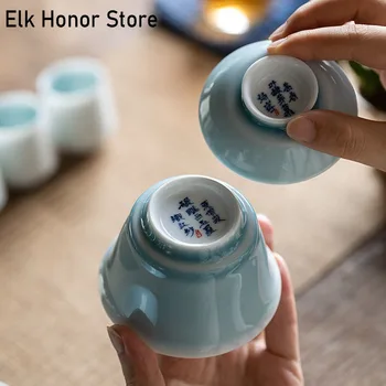 110ml Surové Sky Blue Glazúry Keramiky Čaj Tureen Čistý Vlastnoručný Básne Umenie Misa S Vekom Čaj Maker Gaiwan Domácnosti Kung Fu Čaj Nastaviť
