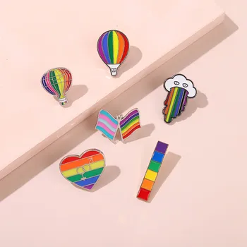 Rainbow Kreatívny Dizajn Srdce Cloud Teplovzdušný Balón Vlajka Smalt Kolík Kovový Odznak Smalt Klope Taška Šperky Brošňa Ženy Veľkoobchod