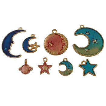 10 x Zlatá Farba Smalt Crescent Moon Star, Planéty Saturn Charms Prívesky pre KUTILOV, Handmade Šperky, Takže Zistenia