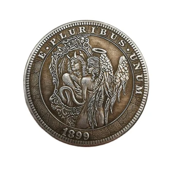 1899 Americký Pútnik Pamätné Mince Anjel a Démon Mosadz Striebro Pozlátené Historických Remesiel Mince Hobo Zberateľskú Mincu 1pcs