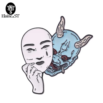 Horor Demon Žena Pin Diabol Maska Brošňa Japonskej Kultúry Inšpiroval Šperky Smalt Kolíky Jean tričko Taška Cartoon Šperky Darček
