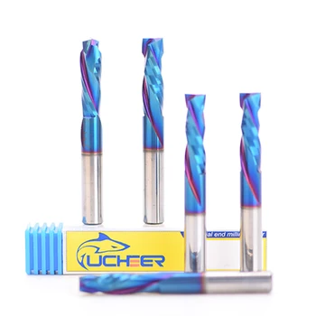 UCHEER 2 flauty 3.175/4/5/6/8 mm Kompresný konci mlyn modrá nano povlak frézovanie cnc fréza nástroj pre MDF Upínacie Dosky, spracovanie Dreva
