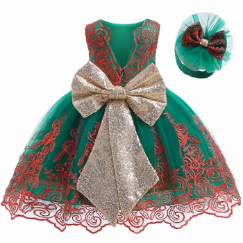 Detské Oblečenie Nové Narodený Vianočné 2022 Princezná Šaty Pre Dieťa Dievča Bowknot Kostým Deti Večerné Šaty Dievča Vestidos 3-24M