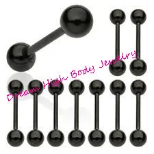 Black Bar Jazyk 14G Black TitaniumTongue Krúžky Rovno Populárne Piercing Šperkov Rozchod Jazyka Piercing Činku Vyberte si Veľkosť