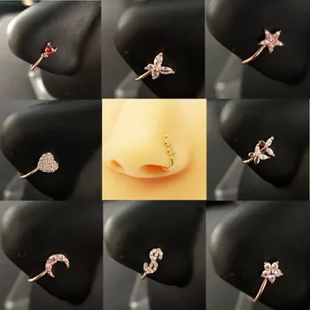 Falošné Nose Piercing Šperky z Medi Nos putá Faux nos prstene pre Ženy Non piercing šperkov klip na nos krúžky