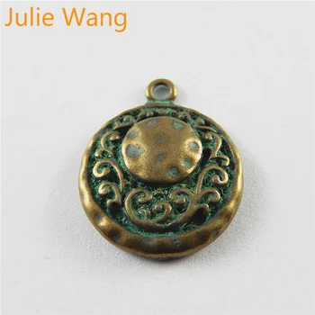Julie Wang 10PCS Zliatiny Zinku Antické Bronzové Zelená Kolo zobrazili kľúčové tlačidlá Pre Šperky, Takže Prívesky, Náhrdelníky Nálezy Súčasti Príslušenstva 0