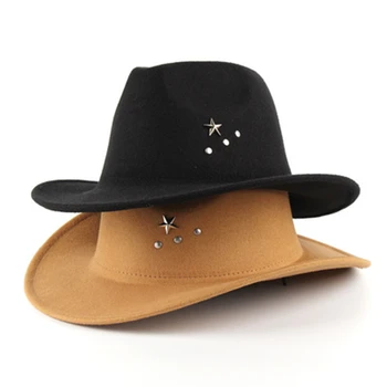 Western kovbojský klobúk päť-špicaté hviezdy fedora klobúk pre mužov, ženy, jeseň, zima cítil jazz cylinder pokrútené okraj klobúka vonkajšie koni klobúk