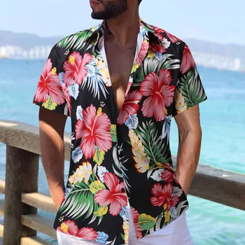 Tričko mužov Lete Havajské Košele Muž Pláži Kvetinový Tlač pánske Košele Steerwear Etnických Vintage Oblečenie Samec Krátky Rukáv Košele