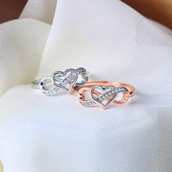 Klasické Infinity Srdce Krúžok Elegantné Duté Zirkón Crystal snubný Prsteň Očarujúce Svadobné Zapojenie Milovníka Darčeky Ženy Šperky