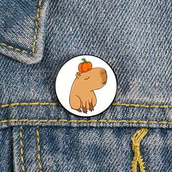 Capybara s tekvicu Pin Vlastné Brošne Tričko Klope učiteľ tote Bag batohy Odznak Cartoon darček brošne kolíky pre ženy