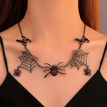 Gotický Black Spider Red Crystal Náhrdelník Prívesok Pre Ženy Pavučina Punk Goth Rock Jedinečným Spôsobom Halloween Šperky Strany Darček