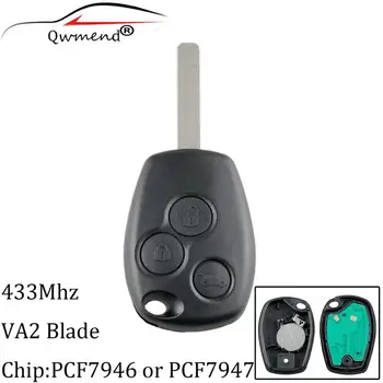 QWMEND 433MHz ID46 PCF7947/7946 Čipu 3 Tlačidlo Auto Diaľkové príveskom Pre Renault /Kangoo II /Clio III Auto Náhradné Keyless Alarm