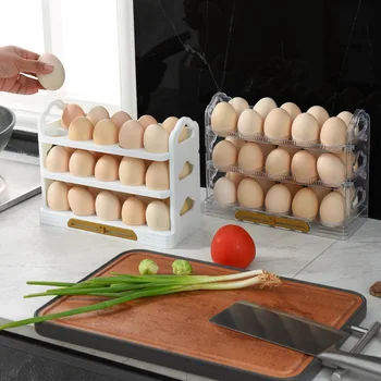Rotujúce Dizajn 30 Mriežky Vajcia Úložný Box 3 Stupne Chladnička Vajcia Organizátor Kontajner šetrí Priestor-Kuchyňa Vajcia Držiteľ Úložné Boxy