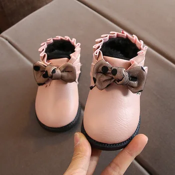 2020 nové Batoľa Dievča módneho luk nepremokavé topánky zimné plyšové teplé 2020 členková obuv pre baby deti topánky 6M 1 2 rokov