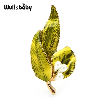 Wuli&baby Pearl Smalt Listy Brošne Ženy 3-farebný Kvet Strany Bežné Kancelárske Brošňa Darov Kolíkmi