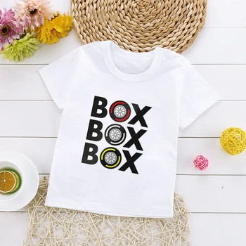 Box Box Box F1 Pneumatiky Zložené Dizajn Tričko pre Chlapcov Deti Lumbálna Batoľa Chlapec Topy detské Letné Oblečenie,Drop Ship