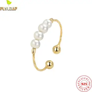 18k Gold Plating Shell Perlou Zase Korálky Otvoriť Úzkosť Krúžok Pre Ženy 925 Sterling Silver Pinky Ring Osobné Módne Šperky