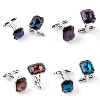 4 Farby Trendy Crystal manžetové gombíky Nové Módne Luxusné Elegantné francúzske Tričko, Kráľovská Modrá Fialová Červená Modrá stone manžetové gombíky Tlačidlo