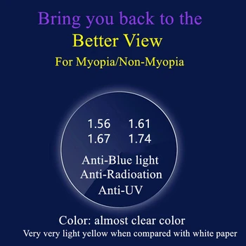 Jedno videnie Žiarenia zabrániť Predpis okuliarov Šošovky blue-ray/UV-anti Asférické Diopter Objektív Krátkozrakosť, Ďalekozrakosť Presbyopia