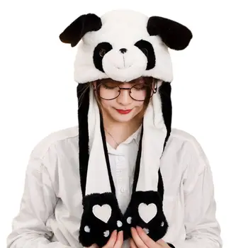 Deti, Dospelých Krátke Plyšové Roztomilý 3D animovaný Panda Zvierat Hat s Pohyblivé Uši Dvojité Airbag Labky Teplé Earflap Spp Strany Rekvizity