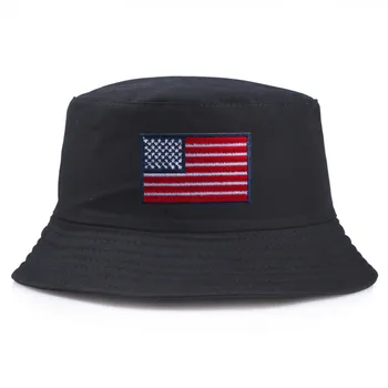 Vlajku USA Výšivky Vedro jednofarebné bavlnené Čiapky Rybár klobúk Muži Ženy Vonkajšie Zatienenie Rybolovu, Poľovníctvo opaľovací Krém Skladacie Spp