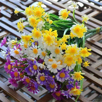 Daisy Umelé Kvety Vonkajšie Odolná proti UV žiareniu Falošné Rastlín Windowbox Zelene Plastové Púzdra Krytý Svadobné Balkón Dekorácie