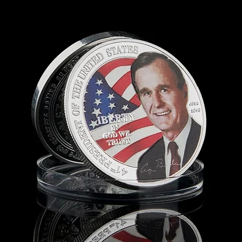 USA 51St Prezident George Herbert Walker Bush Zafarbené Strieborné Pozlátené Výzvou Umenie Mince Zber