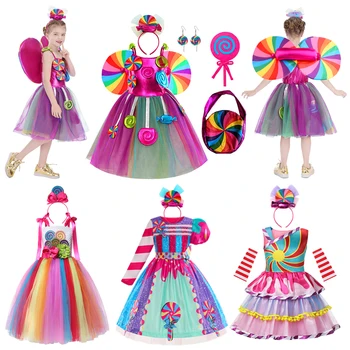 2023 Purim Populárne Candy Šaty Princezná Dievčatá Vianočné Lízatko Kostým Oblečenie Narodeniny, Večierok Prom Šaty up Tutu Šaty